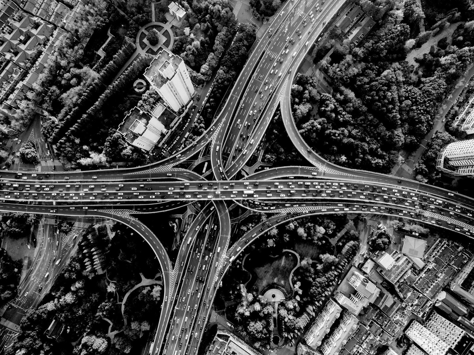 Aerial view of a highway interchange